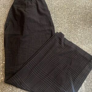GAP Dark Brown Checkered Trousers Size 14 Elastic Waist Plaid Office Career